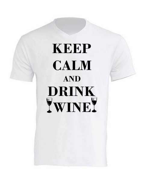 T-Shirt V Ausschnitt KEEP CALM AND DRINK WEINE